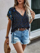 Fidelia - Élégante blouse pour femmes à motifs floraux et manches courtes