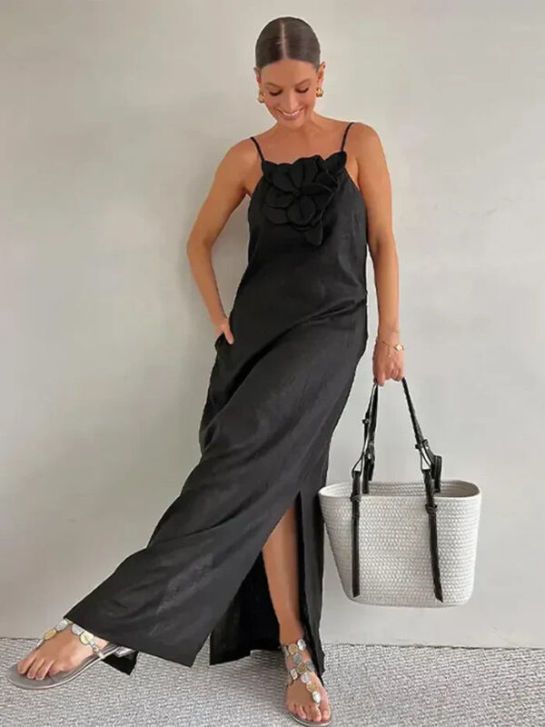 Anastasia - Robe longue sans manches à fleurs 3D – Image 5