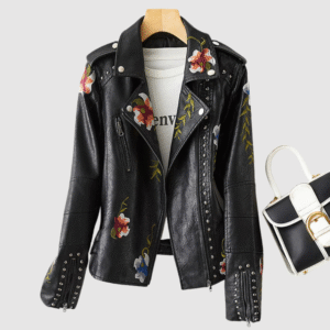 Esther - Veste en cuir avec motif floral rétro