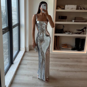 Marie | Robe maxi argentée tendance