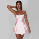 Lenore - Mini-robe en satin dos nu à bretelles spaghetti