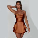 Lenore - Mini-robe en satin dos nu à bretelles spaghetti