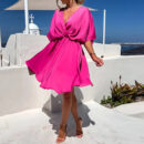Catherine - Robe à col en V et manches mi-longues