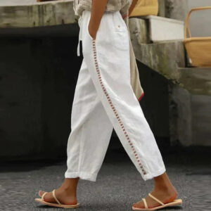 Alida - Pantalon uni en coton et lin