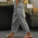 Alida - Pantalon uni en coton et lin