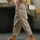 Alida - Pantalon uni en coton et lin