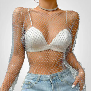 Annalise - Crop top transparent avec strass