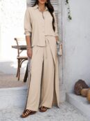 Abigail - Ensemble élégant avec blouse à manches longues boutonnée et pantalon large