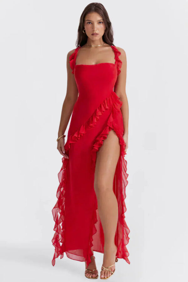 Edna - Robe longue élégante et moulante à volants – Image 4