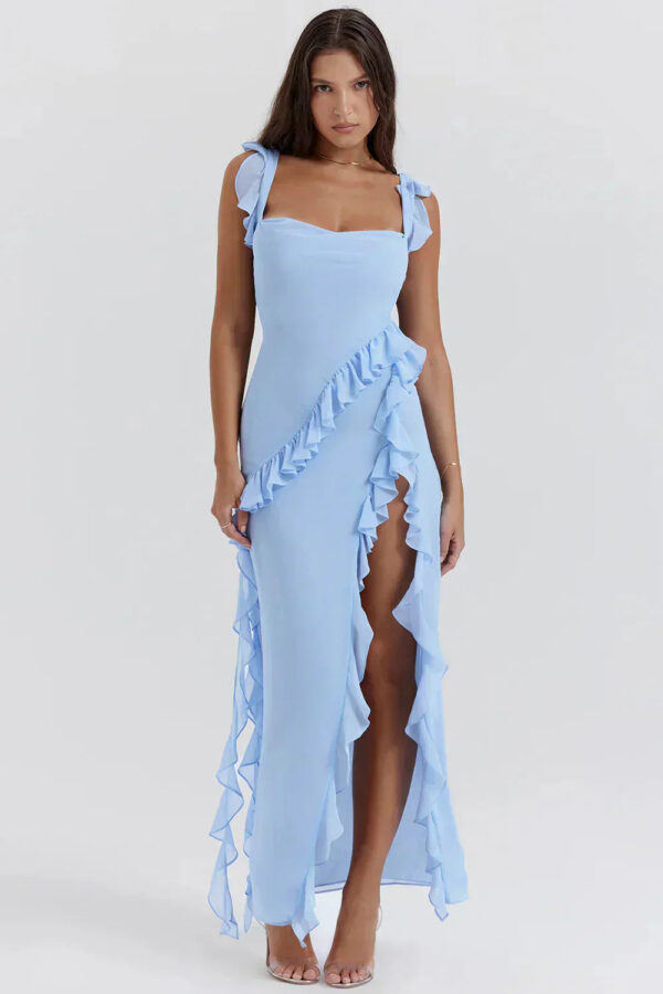 Edna - Robe longue élégante et moulante à volants – Image 3