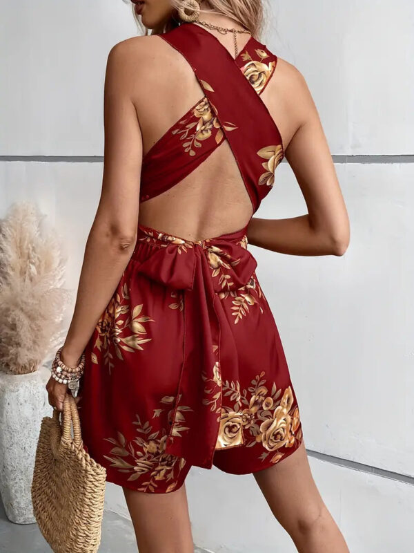 Clarinda - Combinaison à col en V profond et imprimé floral pour femme, nouée sur le devant – Image 4