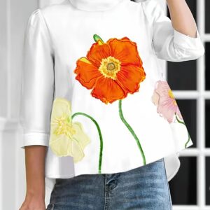 Danita - Blouse élégante à imprimé floral et encolure haute