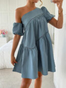 Cressida - Robe élégante asymétrique à volants et manches courtes pour femme
