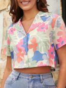 Clarine - Blouse élégante à imprimé floral et manches courtes