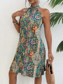 Leola - Geometrisch gemustertes Neckholder-Top-Kleid