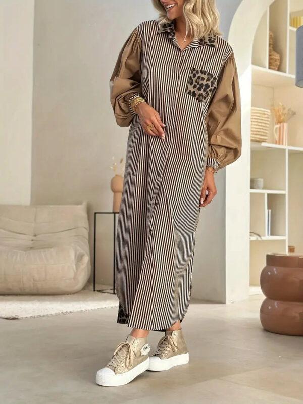 Agnes - Robe longue élégante à imprimé léopard et à rayures – Image 3