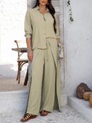 Abigail - Ensemble élégant avec blouse à manches longues boutonnée et pantalon large
