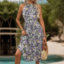 Isadora - Robe sans manches imprimée à dos nu avec taille plissée
