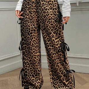 Ayana - Pantalon à jambes larges avec imprimé léopard et nœud sur le côté