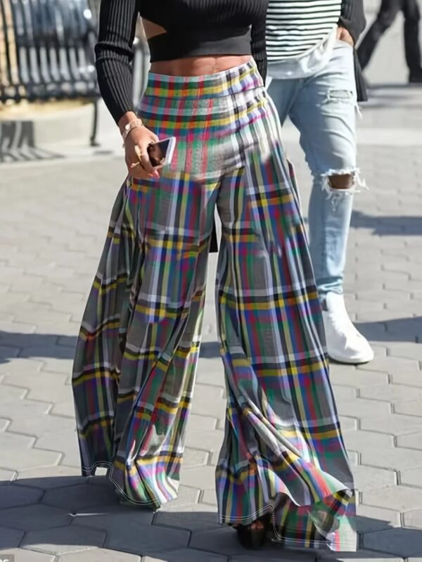 Almeda - Pantalon à carreaux à jambes larges pour femmes