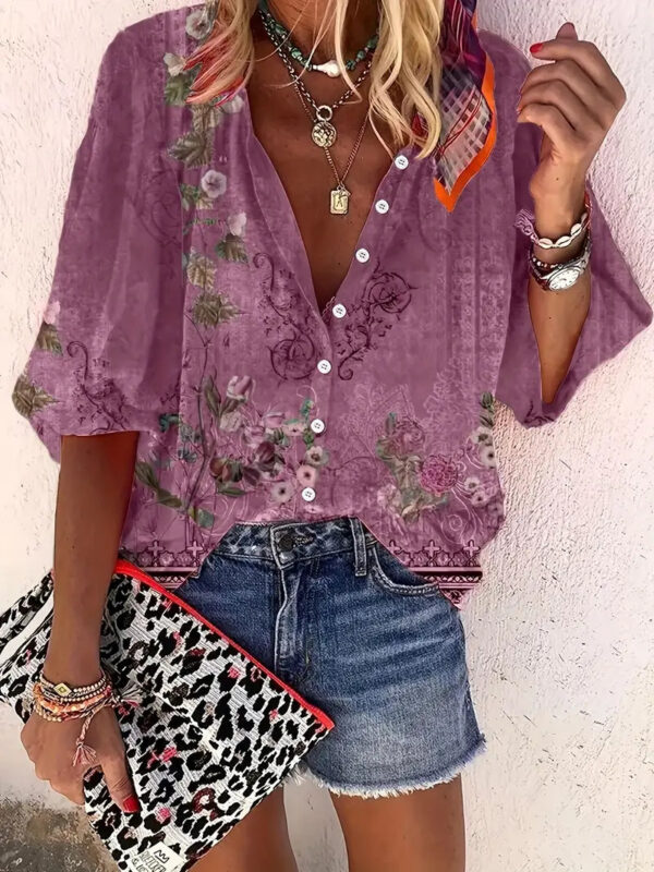 Isabel - Chemisier à imprimé floral et patte de boutonnage