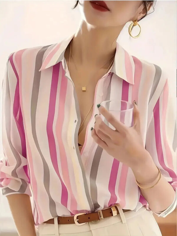 Dovie - Chemise boutonnée décontractée à rayures pour femme – Image 7