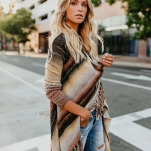Helena - Cardigan poncho rayé chic