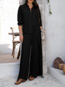 Abigail - Ensemble élégant avec blouse à manches longues boutonnée et pantalon large