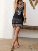 Anne - Bohemian Floral Print V-Neck Sleeveless Dress