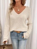Angèle - Pull à col en V en maille gaufrée
