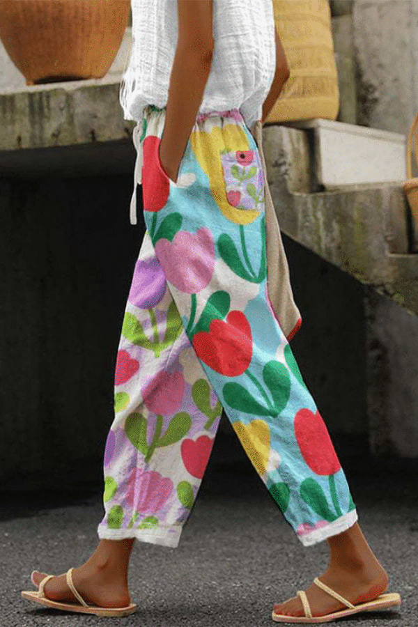 Airish - Pantalon décontracté à poches boutonnées et imprimé unique