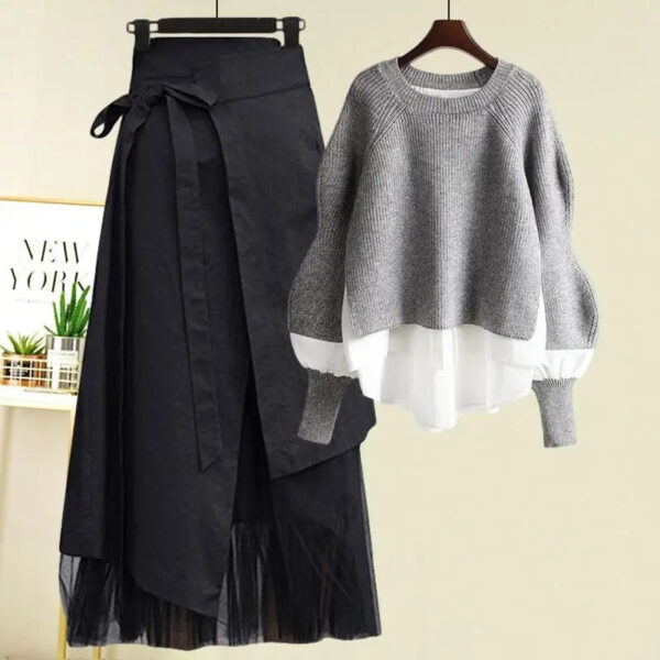 Caroline - Ensemble deux pièces composé d'un pull et d'une jupe en tricot pour femme – Image 2