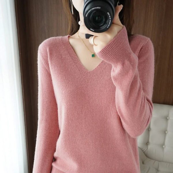Eileen -  Pull tricoté chaud à col en V pour femme – Image 5