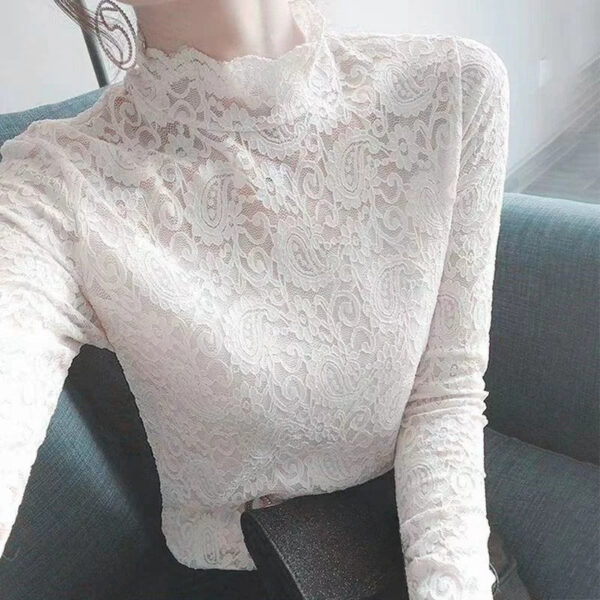 Eliza - Top en dentelle à manches longues et encolure haute – Image 2