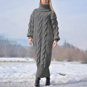 Fiona - Robe à manches longues à col roulé en maille torsadée