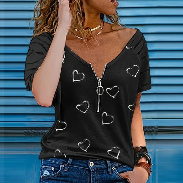 Adeline - Chemise zippée décontractée à manches courtes